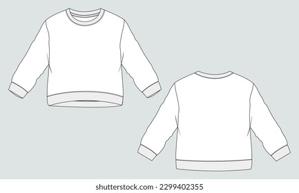 Sudadera de manga larga Moda técnica de dibujo plano dibujo plano modelo de ilustración vectorial para niños. Hombra de suéter de tela de lana aislada en fondo gris