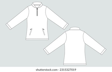 Long sleeve sweatshirt technical drawing fashion flat sketch vector illustration template front and back views