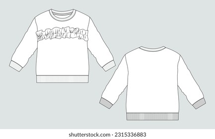 Long sleeve sweatshirt technical drawing fashion flat sketch vector illustration template for kids 