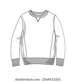 Long sleeve sweatshirt technical drawing fashion flat sketch vector illustration template isolate don white back