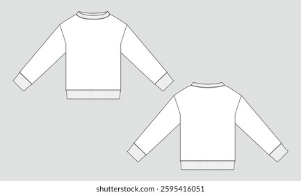 Long sleeve sweatshirt technical drawing fashion flat sketch vector illustration template front and back 