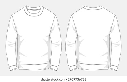 Sudadera de manga larga de dibujo técnico de Plantilla de boceto plano de moda frente y espalda	