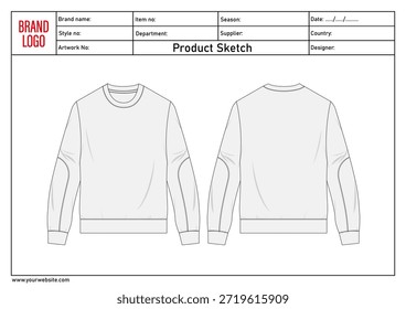 Long sleeve sweatshirt technical drawing fashion flat sketch vector illustration template front and back
