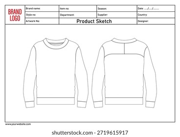 Long sleeve sweatshirt technical drawing fashion flat sketch vector illustration template front and back
