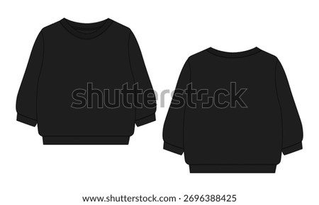 Long sleeve sweatshirt technical drawing black color template for ladies