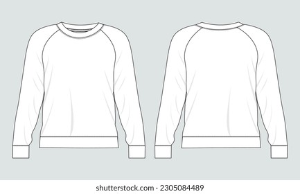 Long sleeve sweatshirt vector illustration template front and back views
