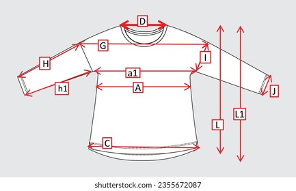 Long sleeve t shirt with measurement details vector illustration