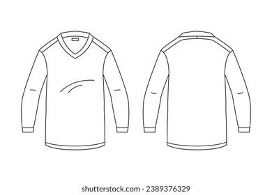 long sleeve t shirt outline illustration. hand drawn long sleeve t shirt sketch. long sleeve t shirt template front and back view. vector drawing. t shirt isolated on white background. vector.