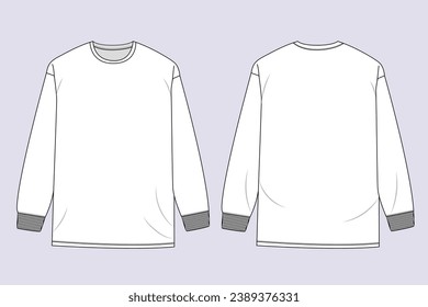 ilustración del contorno de la camiseta de manga larga. boceto de la camiseta de manga larga dibujada a mano. vista frontal y posterior de la plantilla de camiseta de manga larga. dibujo vectorial. camiseta aislada de fondo blanco. vector.