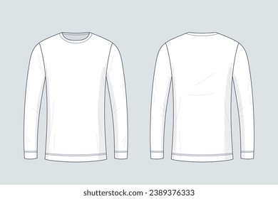 long sleeve t shirt outline illustration. hand drawn long sleeve t shirt sketch. long sleeve t shirt template front and back view. vector drawing. t shirt isolated on white background. vector.