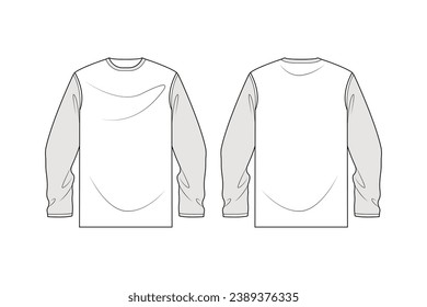 long sleeve t shirt outline illustration. hand drawn long sleeve t shirt sketch. long sleeve t shirt template front and back view. vector drawing. t shirt isolated on white background. vector.