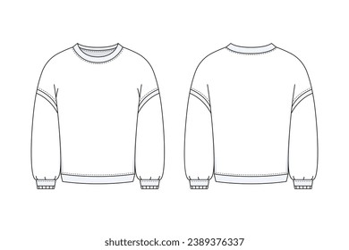 long sleeve t shirt outline illustration. hand drawn long sleeve t shirt sketch. long sleeve t shirt template front and back view. vector drawing. t shirt isolated on white background. vector.