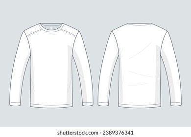 long sleeve t shirt outline illustration. hand drawn long sleeve t shirt sketch. long sleeve t shirt template front and back view. vector drawing. t shirt isolated on white background. vector.