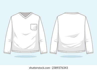 long sleeve t shirt outline illustration. hand drawn long sleeve t shirt sketch. long sleeve t shirt template front and back view. vector drawing. t shirt isolated on white background. vector.