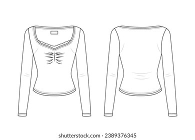 long sleeve t shirt outline illustration. hand drawn long sleeve t shirt sketch. long sleeve t shirt template front and back view. vector drawing. t shirt isolated on white background. vector.