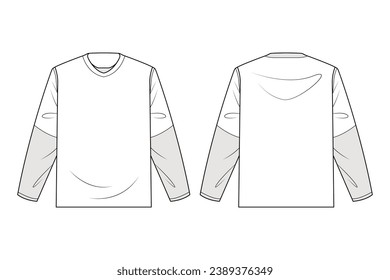 long sleeve t shirt outline illustration. hand drawn long sleeve t shirt sketch. long sleeve t shirt template front and back view. vector drawing. t shirt isolated on white background. vector.