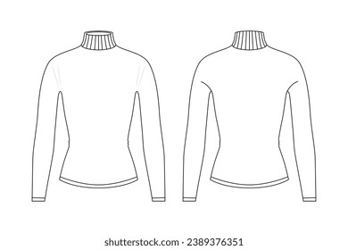 long sleeve t shirt outline illustration. hand drawn long sleeve t shirt sketch. long sleeve t shirt template front and back view. vector drawing. t shirt isolated on white background. vector.