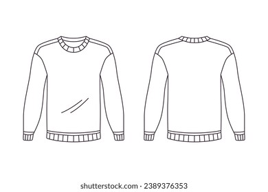 long sleeve t shirt outline illustration. hand drawn long sleeve t shirt sketch. long sleeve t shirt template front and back view. vector drawing. t shirt isolated on white background. vector.