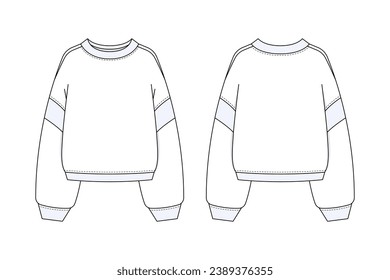 long sleeve t shirt outline illustration. hand drawn long sleeve t shirt sketch. long sleeve t shirt template front and back view. vector drawing. t shirt isolated on white background. vector.