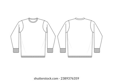 long sleeve t shirt outline illustration. hand drawn long sleeve t shirt sketch. long sleeve t shirt template front and back view. vector drawing. t shirt isolated on white background. vector.