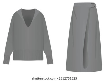 Long sleeve t shirt and skirt. vector