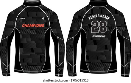 Long sleeve t shirt, Sports jersey design vector template,  Motocross jersey concept with front and back view for Cricket, Football, Volleyball, Rugby uniform designs