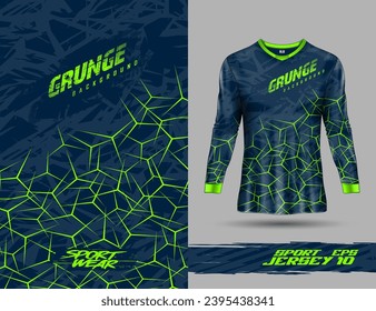 Long sleeve t shirt sports texture grunge background template for soccer jersey, motocross, cycling, football, gaming.