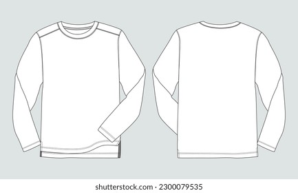 Camiseta de manga larga Moda técnica dibujo plano dibujo plano ilustración vectorial plantilla vistas frontal y trasera aisladas en fondo gris