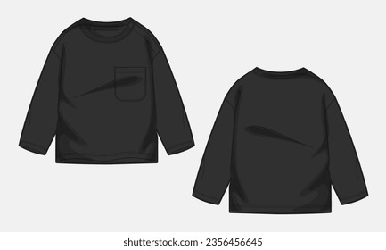 Camiseta de manga larga técnica de dibujo dibujo plano dibujo plano ilustración vectorial plantilla de color negro para hombres y niños