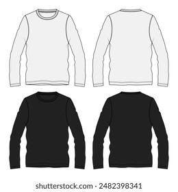  Long sleeve T shirt technical drawing fashion flat sketch vector illustration template front and back views. Apparel design mockup easy edit and customizable