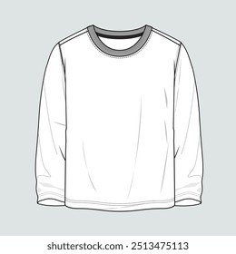 Long sleeve t shirt technical drawing fashion flat sketch vector illustration template front and back views