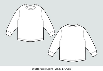 Long sleeve t shirt Technical drawing fashion flat Sketch vector illustration template front and back views
