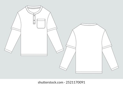 Long sleeve t shirt Technical drawing fashion flat Sketch vector illustration template front and back views
