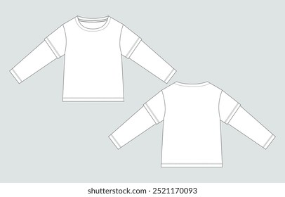 Long sleeve t shirt Technical drawing fashion flat Sketch vector illustration template front and back views
