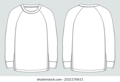 Long sleeve t shirt Technical drawing fashion flat Sketch vector illustration template front and back views
