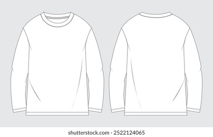 Long sleeve t shirt Technical drawing fashion flat Sketch vector illustration template front and back views
