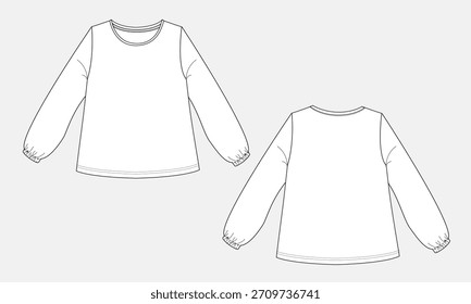 Modelo de desenho técnico de manga longa t shirt para senhoras	
