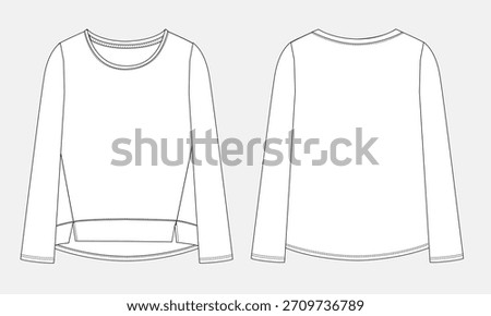 Long sleeve t shirt technical drawing template for ladies	