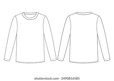 Long Sleeve T Shirt three-quarter sleeves raglan round neck t shirt technical fashion flat sketch vector illustration template front and back