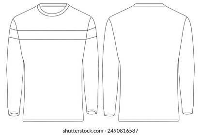 Long Sleeve T Shirt three-quarter sleeves raglan round neck t shirt technical fashion flat sketch vector illustration template front and back