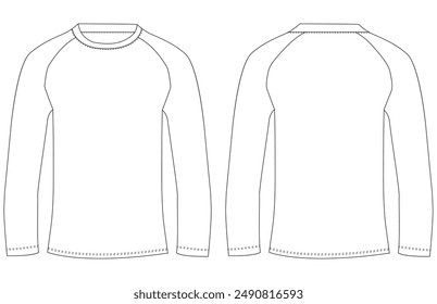 Long Sleeve T Shirt three-quarter sleeves raglan round neck t shirt technical fashion flat sketch vector illustration template front and back