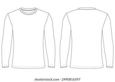 Long Sleeve T Shirt three-quarter sleeves raglan round neck t shirt technical fashion flat sketch vector illustration template front and back