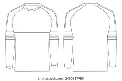 Long Sleeve T Shirt three-quarter sleeves raglan round neck t shirt technical fashion flat sketch vector illustration template front and back