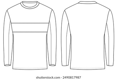 Long Sleeve T Shirt three-quarter sleeves raglan round neck t shirt technical fashion flat sketch vector illustration template front and back