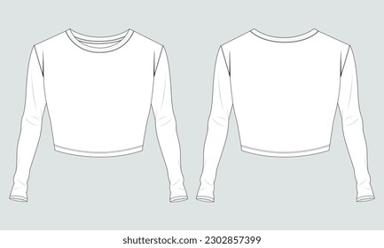 Camisetas de manga larga camiseta blusa dibujo técnico dibujo plano dibujo plano modelo de ilustración vectorial para mujeres aisladas en fondo gris