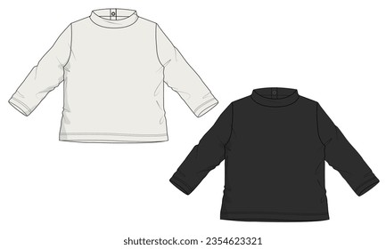 Long sleeve t shirt tops technical drawing fashion flat sketch vector illustration template for kids