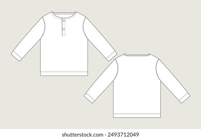 Long sleeve t shirt tops technical drawing fashion flat sketch vector illustration template for kids