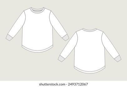 Long sleeve t shirt tops technical drawing fashion flat sketch vector illustration template for kids