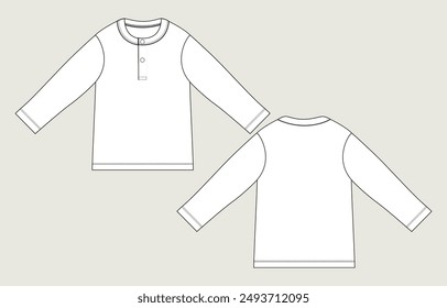 Long sleeve t shirt tops technical drawing fashion flat sketch vector illustration template for kids