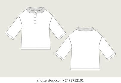 Long sleeve t shirt tops technical drawing fashion flat sketch vector illustration template for kids